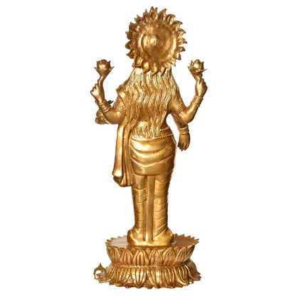 Brass Large Lakshmi Idol Goddess Of Wealth Laxmi Standing On Pedestal Statue 39" by vendor-unknown - Hindu Gods (View 3)