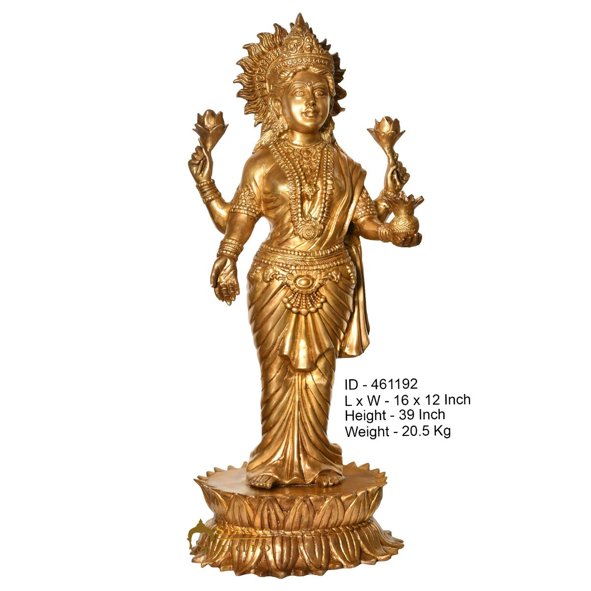 Brass Large Lakshmi Idol Goddess Of Wealth Laxmi Standing On Pedestal Statue 39" - Image 4