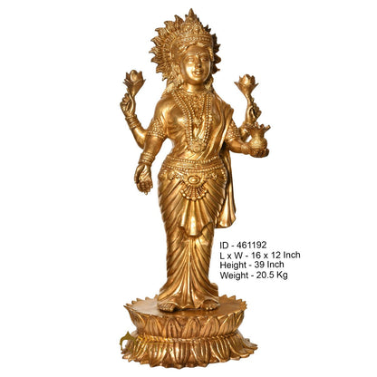 Brass Large Lakshmi Idol Goddess Of Wealth Laxmi Standing On Pedestal Statue 39" by vendor-unknown - Hindu Gods (View 4)