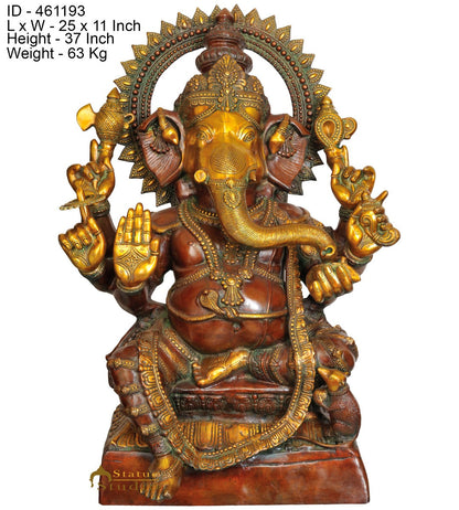 Brass Large Ganesha Statue Home Office Garden Décor Ganpati Idol 3 Feet by vendor-unknown - Products (View 4)