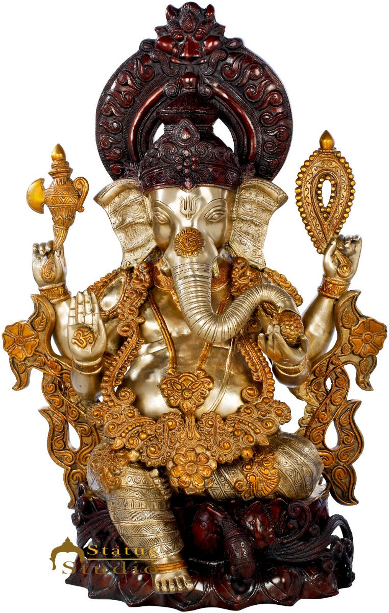 Brass Large Ganesha Statue Home Office Décor Ganpati Kamalasana Idol 2.5 Feet - Image 2