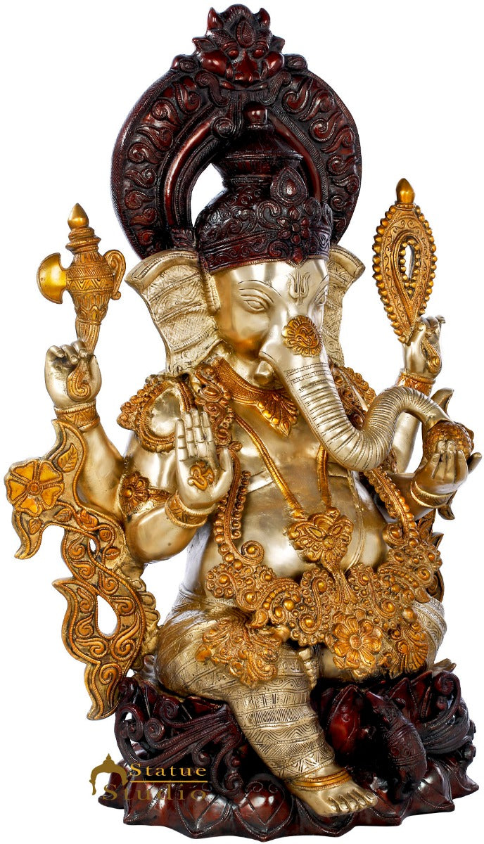 Brass Large Ganesha Statue Home Office Décor Ganpati Kamalasana Idol 2.5 Feet