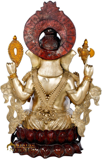 Brass Large Ganesha Statue Home Office Décor Ganpati Kamalasana Idol 2.5 Feet by vendor-unknown - Products (View 4)