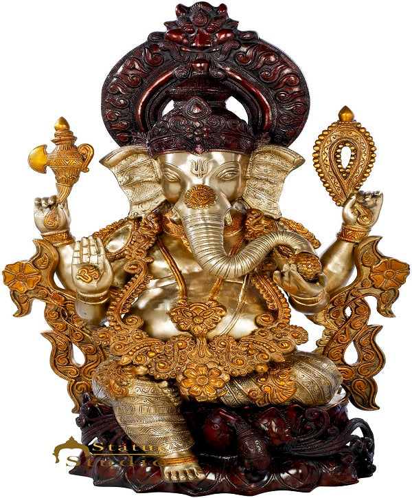 Brass Large Ganesha Statue Home Office Décor Ganpati Kamalasana Idol 2.5 Feet - Eco-friendly - Sama Homes