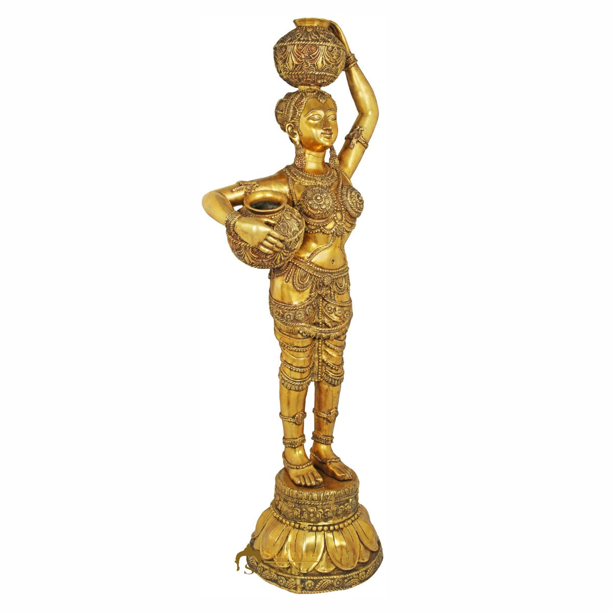 Brass Large Indian Matka Pot Lady Celestial Décor Showpiece Statue 5 Feet - Image 3