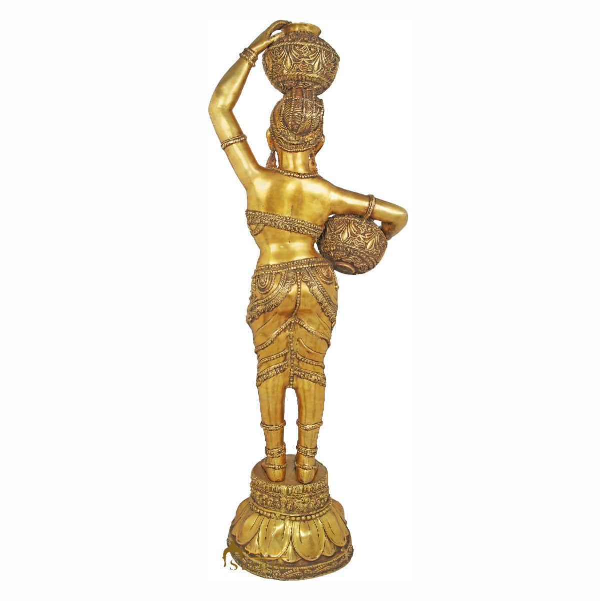 Brass Large Indian Matka Pot Lady Celestial Décor Showpiece Statue 5 Feet