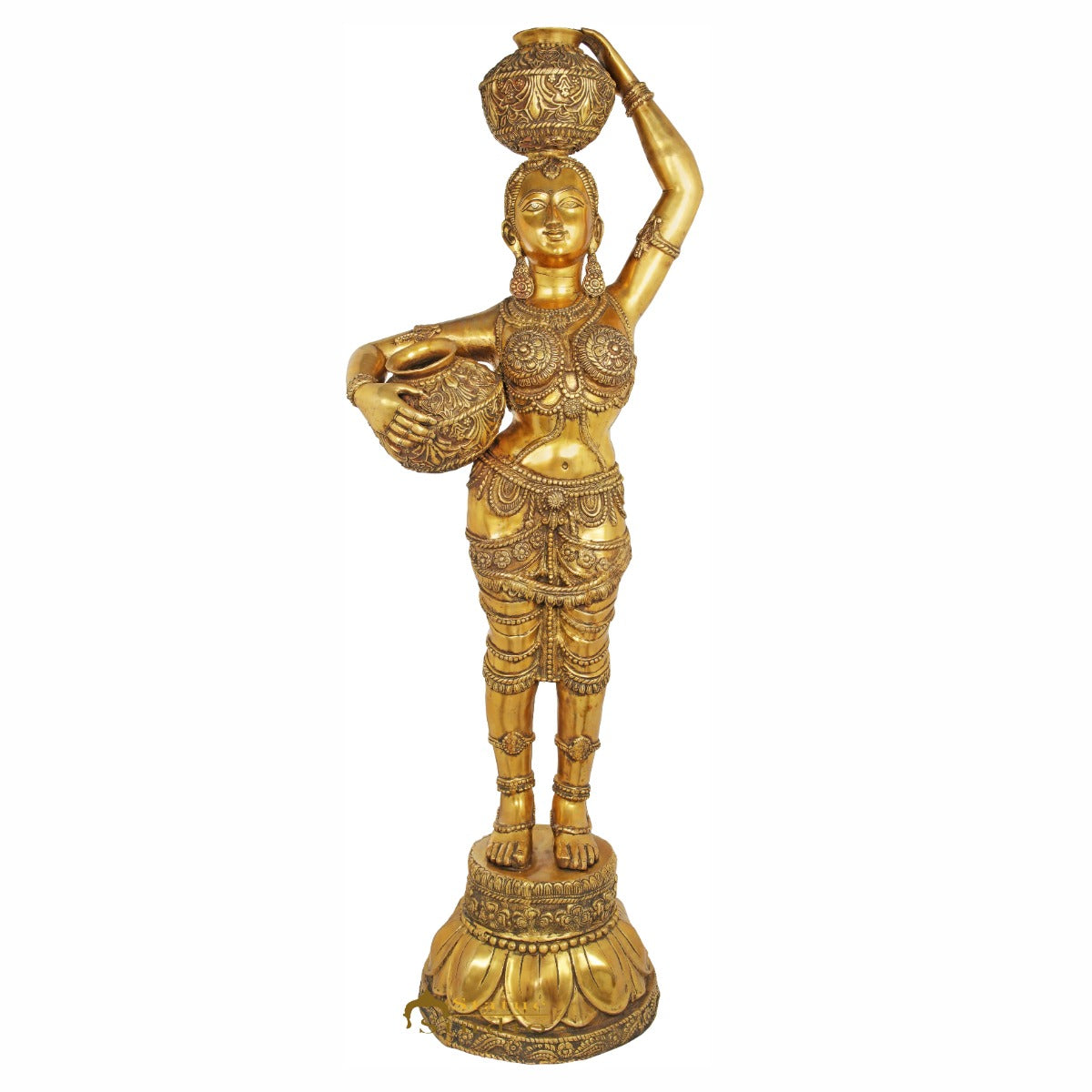 Brass Large Indian Matka Pot Lady Celestial Décor Showpiece Statue 5 Feet