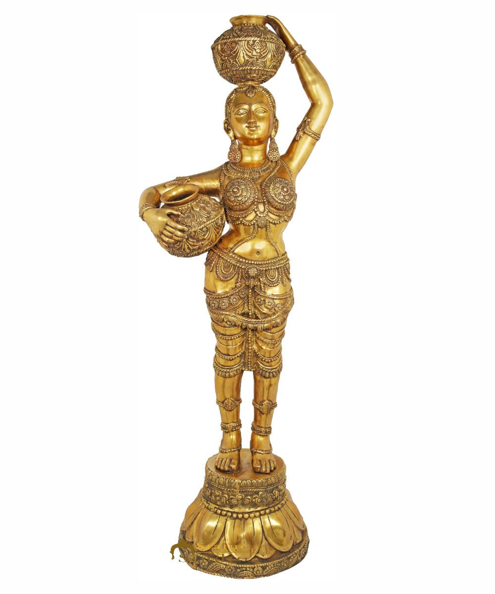 Brass Large Indian Matka Pot Lady Celestial Décor Showpiece Statue 5 Feet - Eco-friendly - Sama Homes