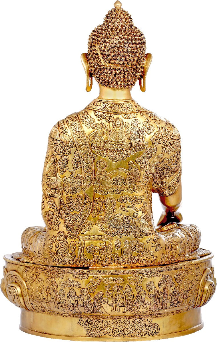 Brass Antique Buddha Statue Life Story Carved On Robe Décor Idol Showpiece 3 Ft - Image 4