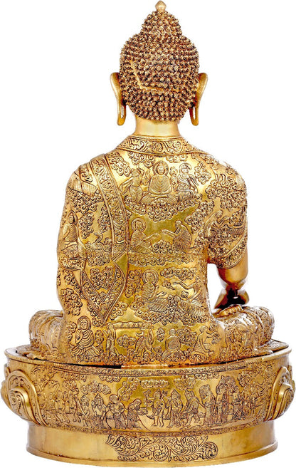 Brass Antique Buddha Statue Life Story Carved On Robe Décor Idol Showpiece 3 Ft by vendor-unknown - Buddha (View 4)