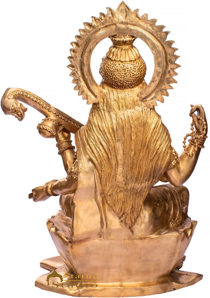 Brass Large Saraswati Idol Sitting On Lotus Home School Décor Statue 4.5 Feet by vendor-unknown - Hindu Gods (View 4)