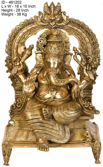 Brass Large Ganesha Idol Sitting On Throne Ganpati Statue Home Décor 2.5 Feet by vendor-unknown - Products (View 3)