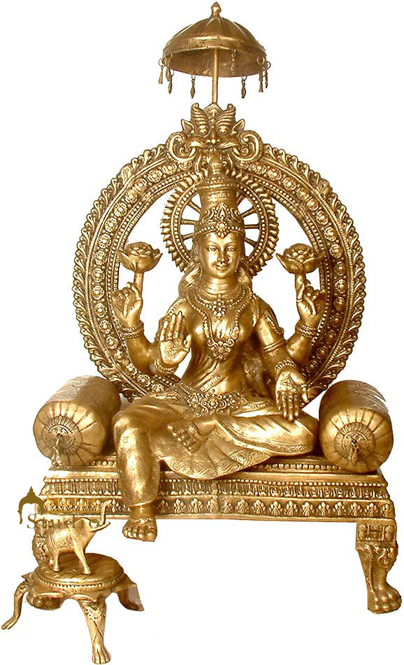 Brass Large Lakshmi Idol Goddess Of Wealth Laxmi Statue Home Temple Décor 4 Feet - Image 2