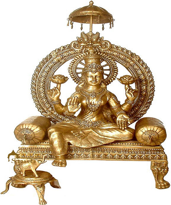Brass Large Lakshmi Idol Goddess Of Wealth Laxmi Statue Home Temple Décor 4 Feet - Eco-friendly - Sama Homes