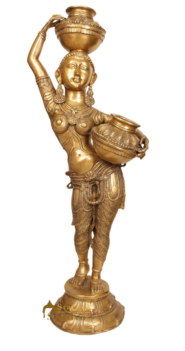 Brass Large Size Indian Matka Lady Statue Home Garden Décor Showpiece 3.5 Feet - Image 2
