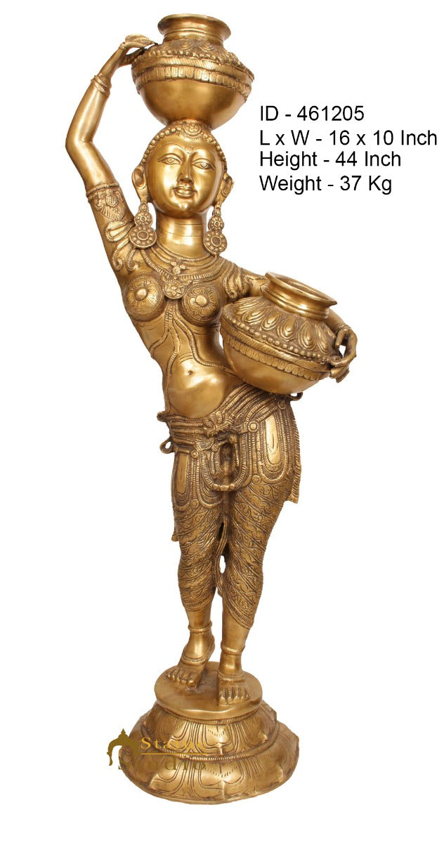 Brass Large Size Indian Matka Lady Statue Home Garden Décor Showpiece 3.5 Feet - Image 4