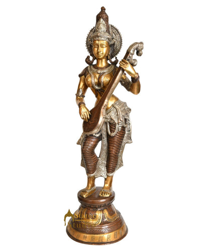 Brass Standing Saraswati Idol Home Temple Office Décor Statue Showpiece 28" by vendor-unknown - Hindu Gods (View 2)