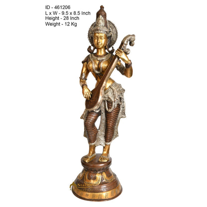 Brass Standing Saraswati Idol Home Temple Office Décor Statue Showpiece 28" by vendor-unknown - Hindu Gods (View 4)