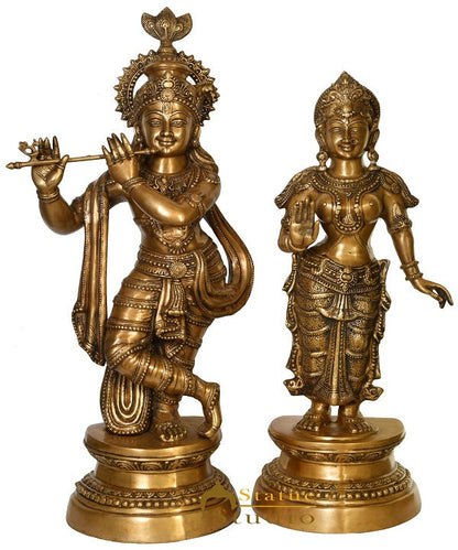 Brass Large Radha Krishna Idol Home Office Garden Décor Statue Showpiece 3 Feet by vendor-unknown - Hindu Gods