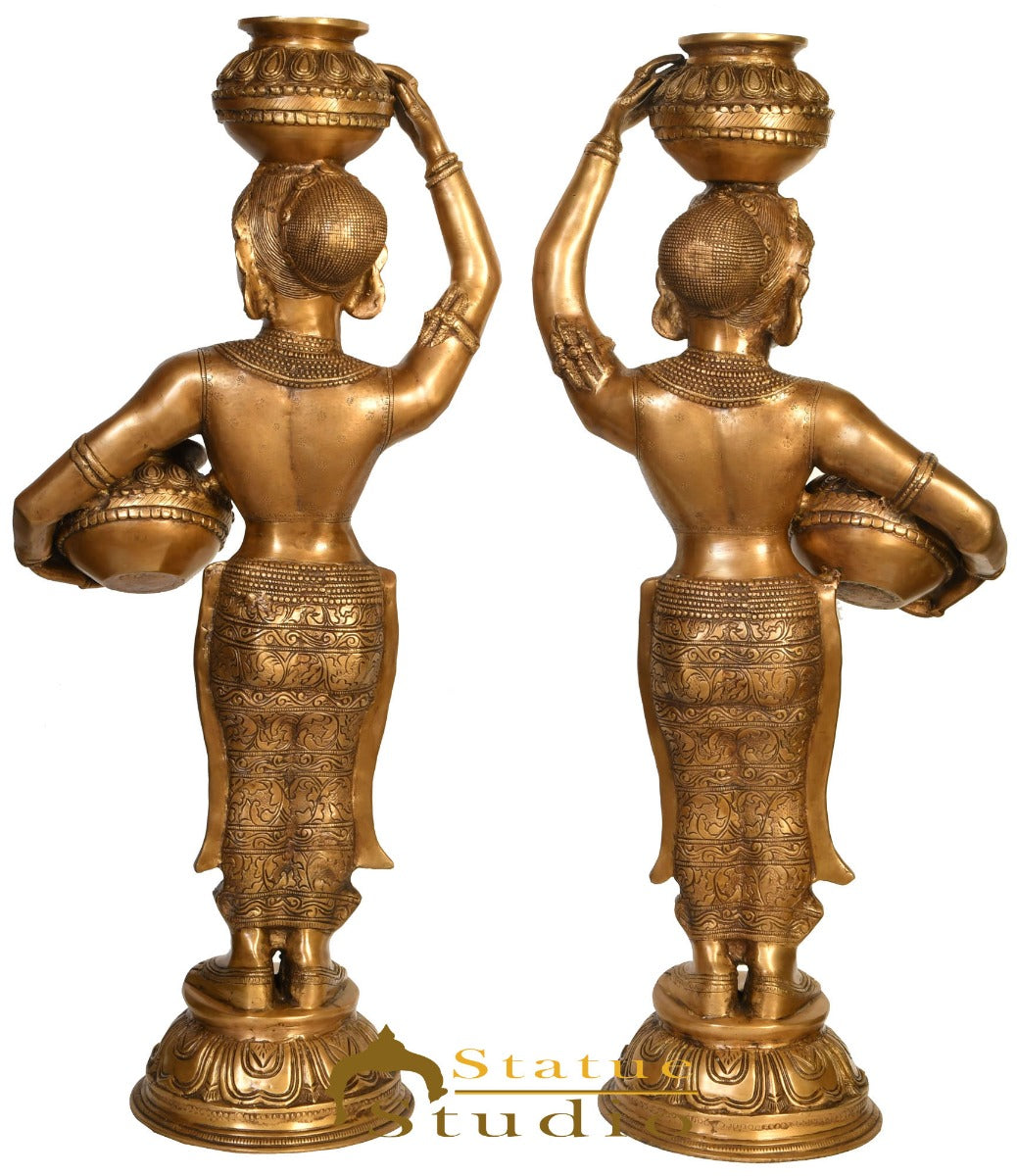 Brass Large Indian Matka Lady Gopi Pair Statue Home Décor Showpiece Idol 3 Feet - Image 2