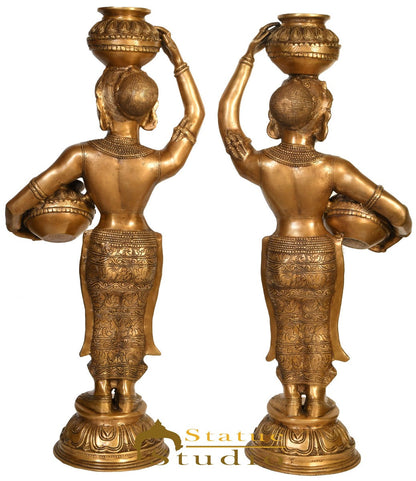 Brass Large Indian Matka Lady Gopi Pair Statue Home Décor Showpiece Idol 3 Feet by vendor-unknown - Decor (View 2)