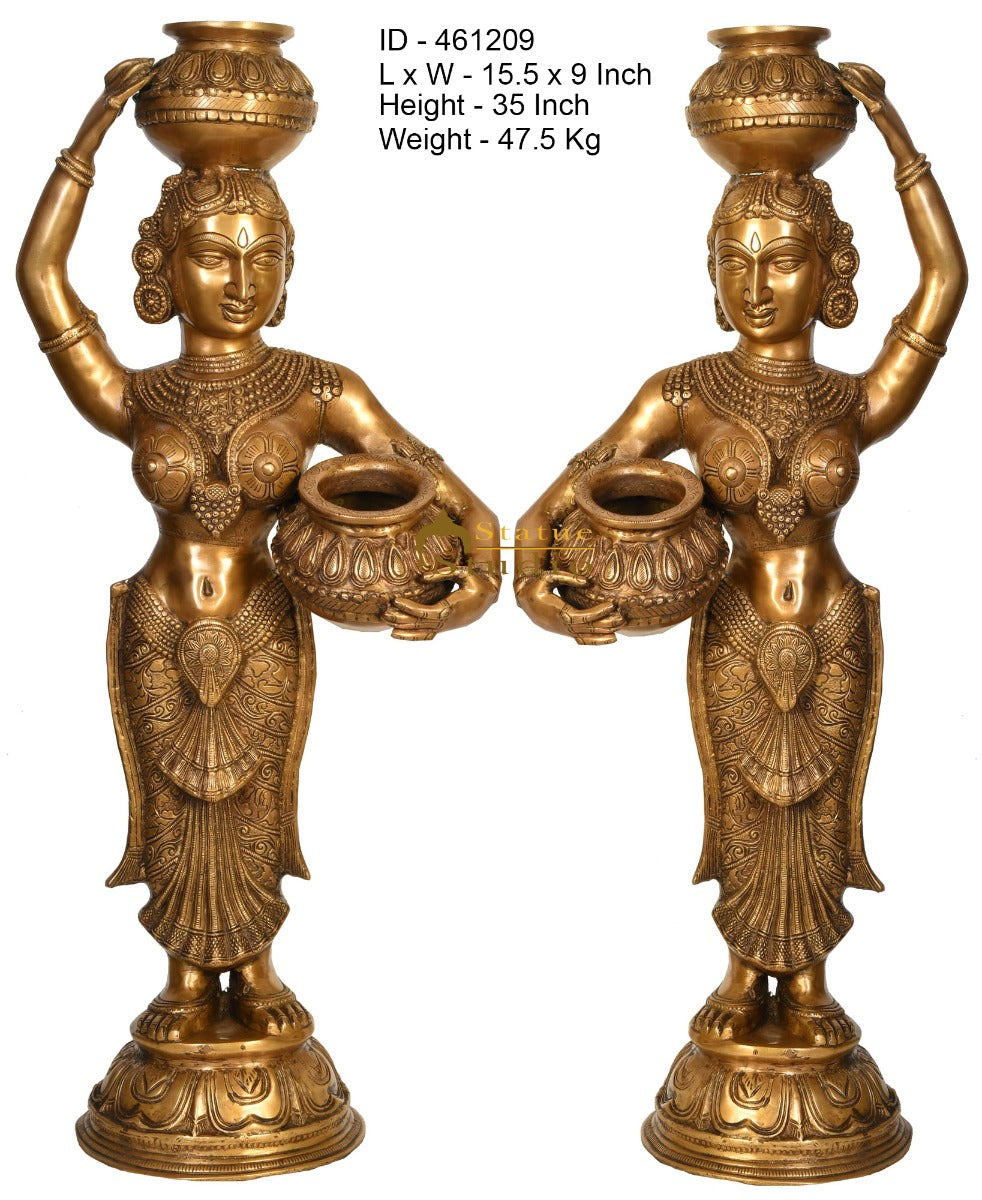Brass Large Indian Matka Lady Gopi Pair Statue Home Décor Showpiece Idol 3 Feet