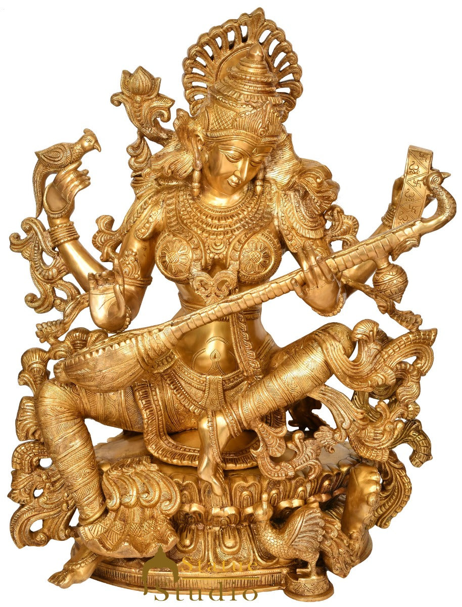 Brass Large Maa Saraswati Idol Home School Temple Office Décor Statue 3 Feet
