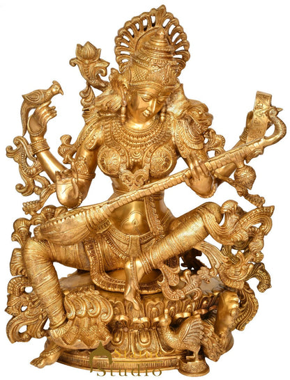 Brass Large Maa Saraswati Idol Home School Temple Office Décor Statue 3 Feet by vendor-unknown - Hindu Gods (View 2)