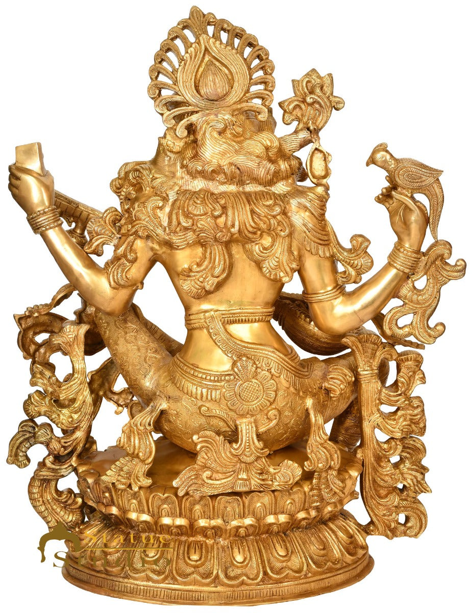 Brass Large Maa Saraswati Idol Home School Temple Office Décor Statue 3 Feet - Image 3