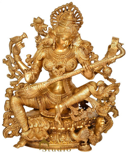 Brass Large Maa Saraswati Idol Home School Temple Office Décor Statue 3 Feet by vendor-unknown - Hindu Gods