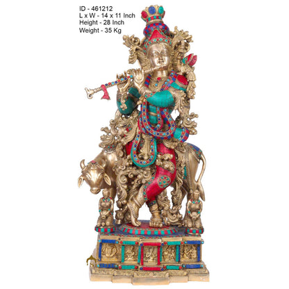 Brass Large Krishna With Cow Idol Home Office Garden Décor Gift Statue 28" by vendor-unknown - Hindu Gods (View 6)