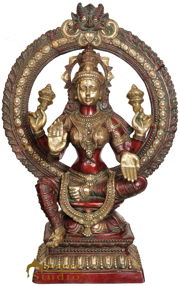 Brass Antique Lakshmi Idol Goddess Of Wealth Laxmi Home Décor Statue 3 Feet - Image 2