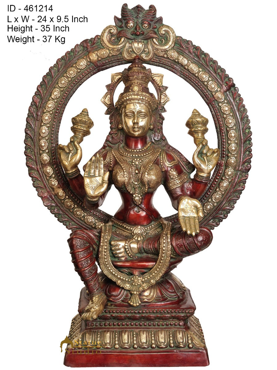 Brass Antique Lakshmi Idol Goddess Of Wealth Laxmi Home Décor Statue 3 Feet - Image 4