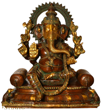 Brass Large Antique Seated Ganesha Idol Ganpati Statue Home Office Décor 3 Feet by vendor-unknown - Products (View 2)
