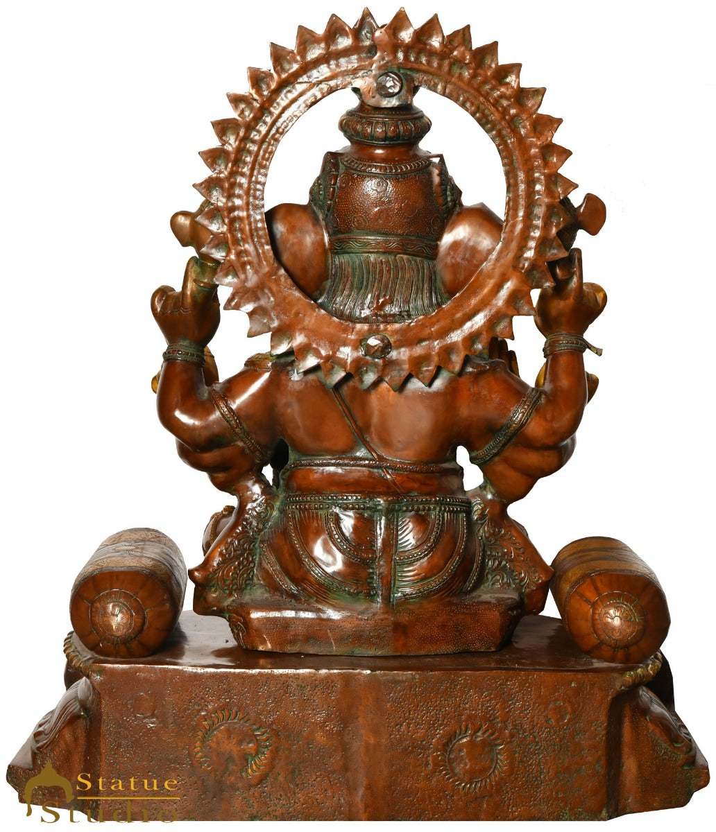 Brass Large Antique Seated Ganesha Idol Ganpati Statue Home Office Décor 3 Feet - Image 3