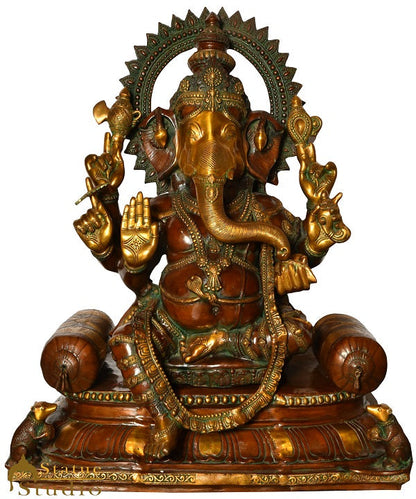 Brass Large Antique Seated Ganesha Idol Ganpati Statue Home Office Décor 3 Feet by vendor-unknown - Products