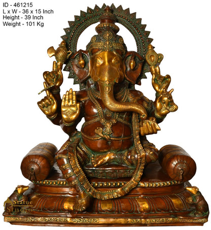 Brass Large Antique Seated Ganesha Idol Ganpati Statue Home Office Décor 3 Feet by vendor-unknown - Products (View 4)