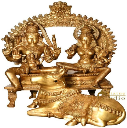 Brass Large Shiva Parivar Family Idol With Nandi Home Temple Décor Statue 4.5 Feet by vendor-unknown - Hindu Gods (View 3)