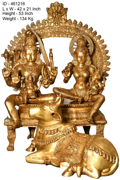Brass Large Shiva Parivar Family Idol With Nandi Home Temple Décor Statue 4.5 Feet by vendor-unknown - Hindu Gods (View 4)