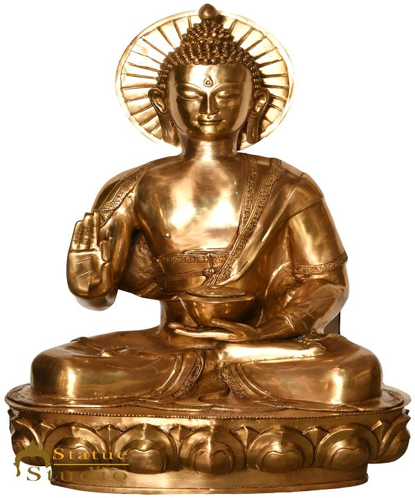 Brass Antique Sitting Buddha Statue Home Office Garden Décor Showpiece 3 Feet - Eco-friendly - Sama Homes