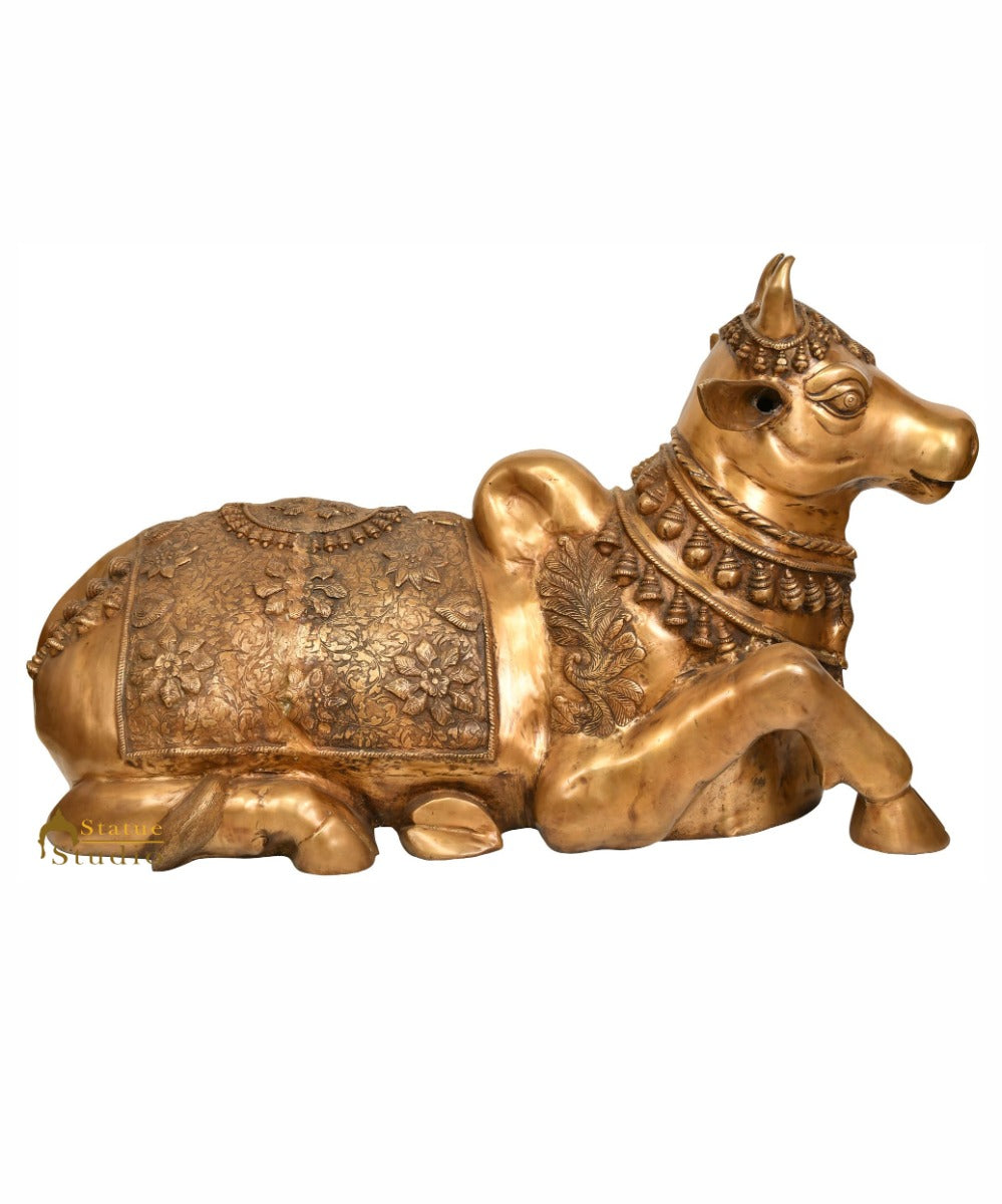 Brass Large Size Nandi Cow Idol Temple Home Décor Showpiece Statue 3 Feet - Eco-friendly - Sama Homes