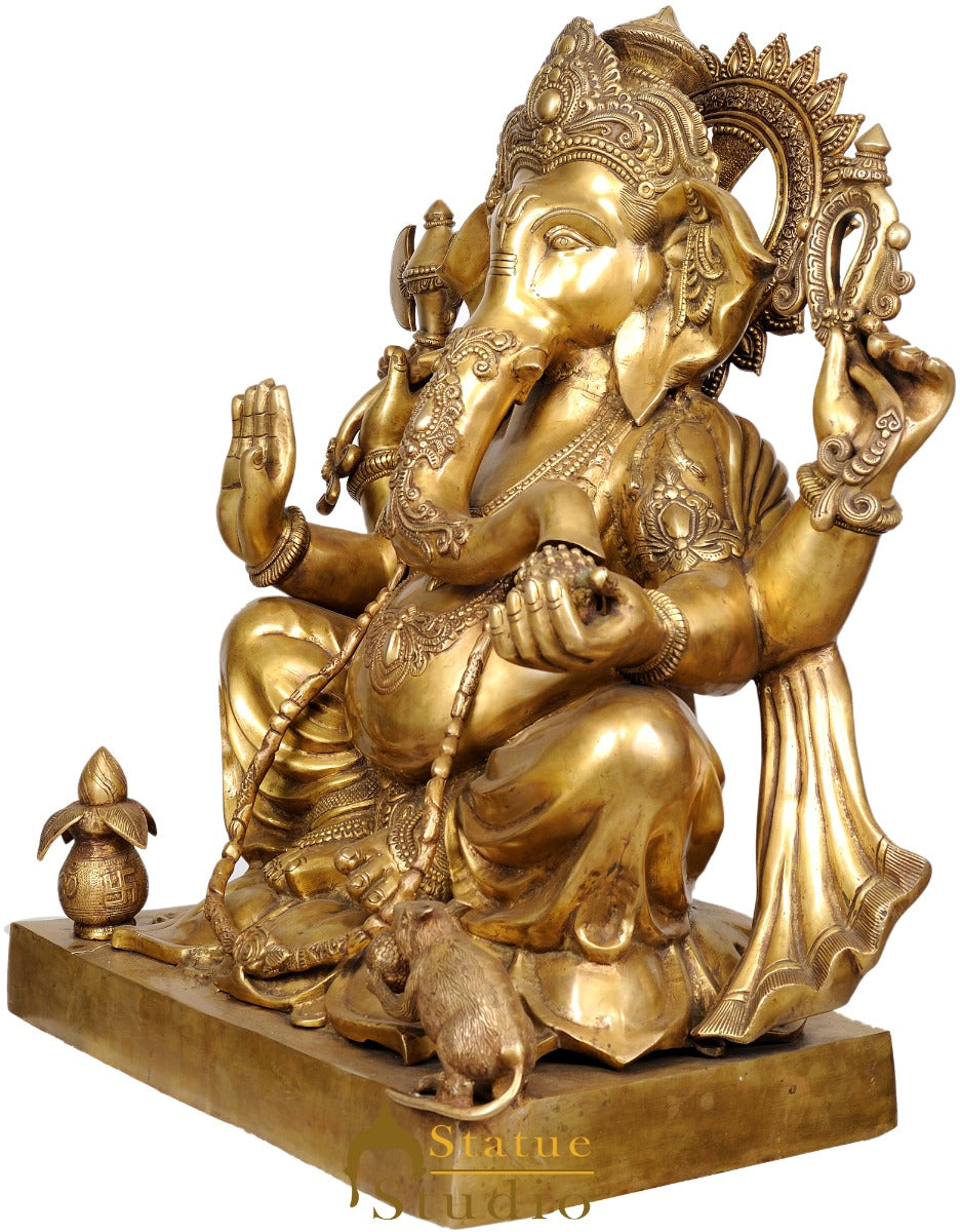 Brass Large Size Ganesha Statue Ganpati Idol Home Office Garden Décor 2.5 Feet - Image 2