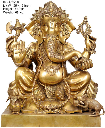 Brass Large Size Ganesha Statue Ganpati Idol Home Office Garden Décor 2.5 Feet by vendor-unknown - Products (View 4)