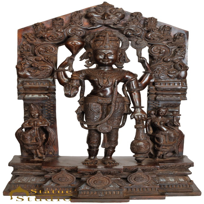 Brass Large Antique Vishnu Idol Home Temple Office Religious Décor Statue 28" - Eco-friendly - Sama Homes