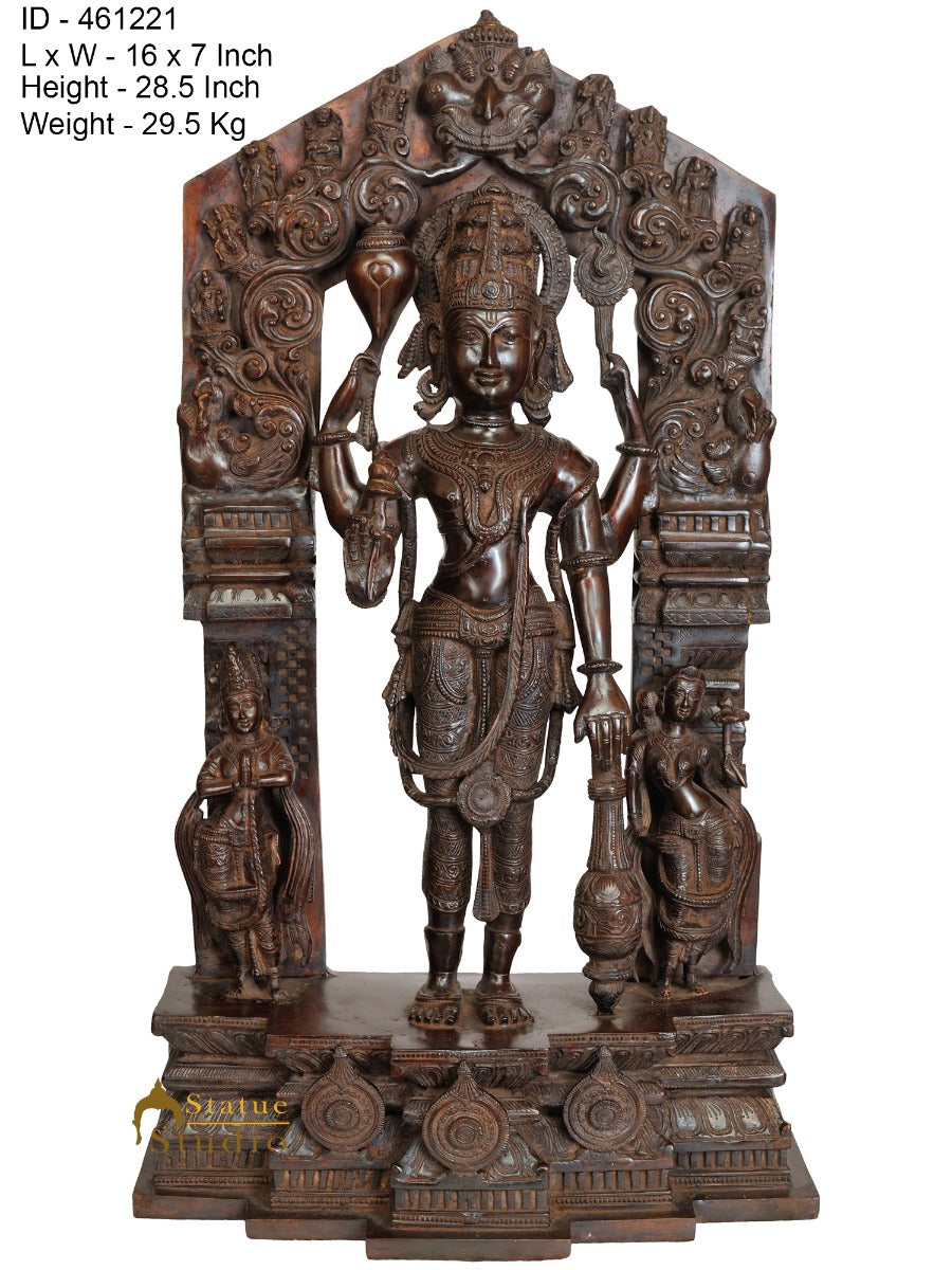 Brass Large Antique Vishnu Idol Home Temple Office Religious Décor Statue 28" - Image 3