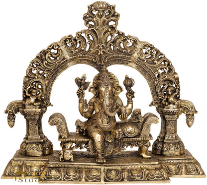 Brass Large Ganesha Statue On Throne Ganpati Idol Home Office Décor Showpiece by vendor-unknown - Products (View 3)