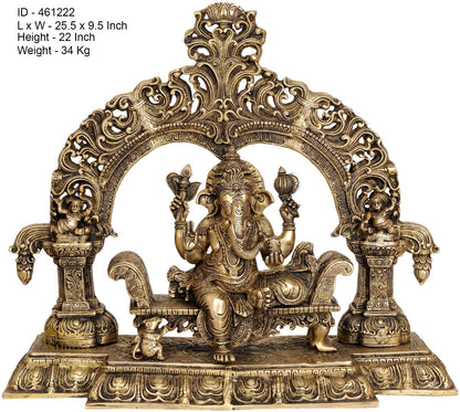 Brass Large Ganesha Statue On Throne Ganpati Idol Home Office Décor Showpiece by vendor-unknown - Products (View 4)
