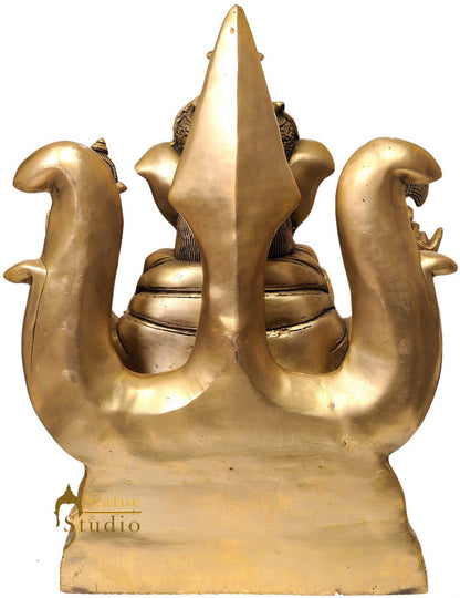 Brass Rare Ganesha Statue Sitting On Backdrop Of Trident Décor Showpiece Idol by vendor-unknown - Products (View 3)