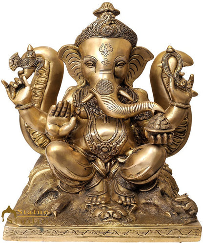 Brass Rare Ganesha Statue Sitting On Backdrop Of Trident Décor Showpiece Idol by vendor-unknown - Products
