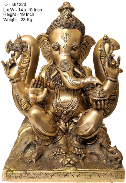 Brass Rare Ganesha Statue Sitting On Backdrop Of Trident Décor Showpiece Idol by vendor-unknown - Products (View 4)